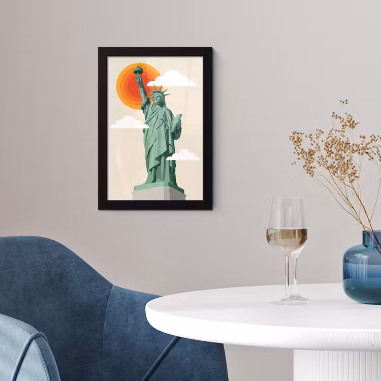 Poster met lijst - Vrijheidsbeeld - New York - Zon - Modern — 2