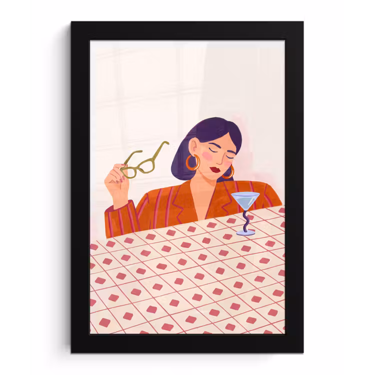 Poster met lijst - Vrouw - Bril - Cocktail - Illustratie - Modern — 1