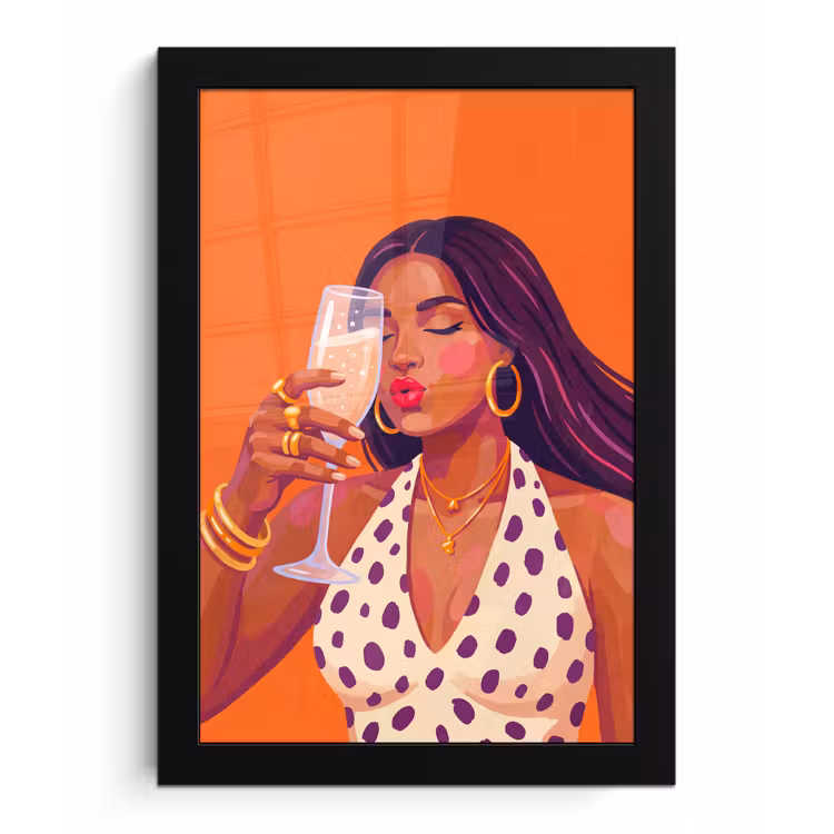 Poster met lijst - Vrouw - Champagne - Feest - Modern - Oranje — 1