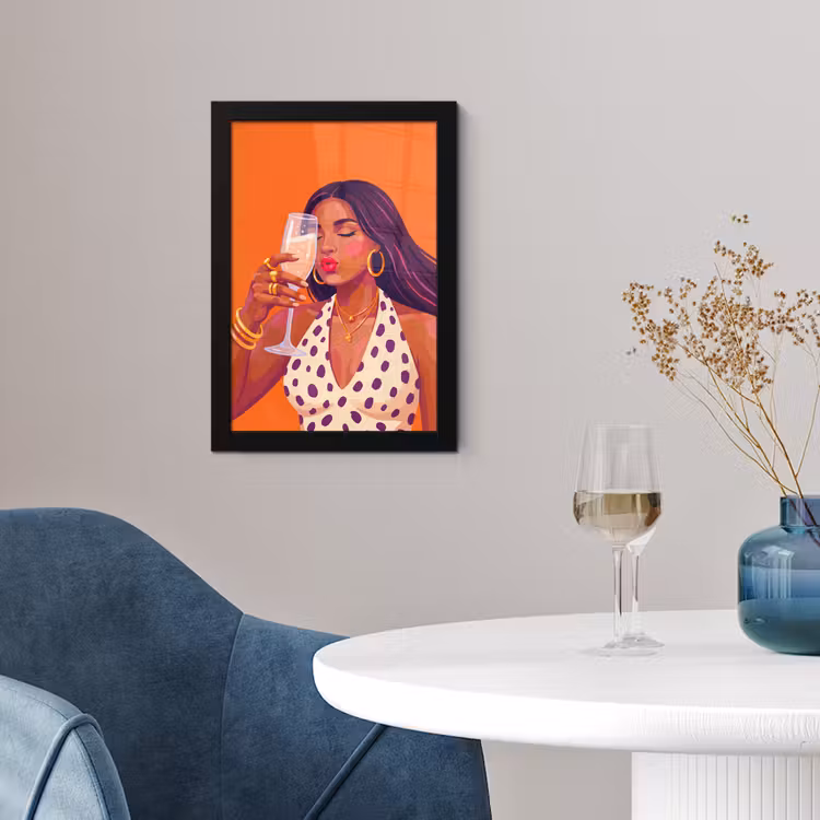 Poster met lijst - Vrouw - Champagne - Feest - Modern - Oranje — 2