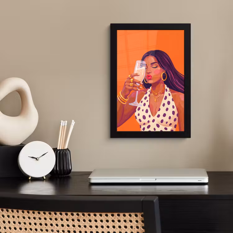 Poster met lijst - Vrouw - Champagne - Feest - Modern - Oranje — 3