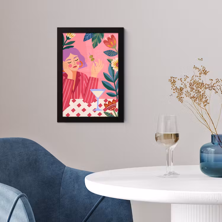 Poster met lijst - Vrouw - Cocktail - Bloemen - Modern - Roze — 2