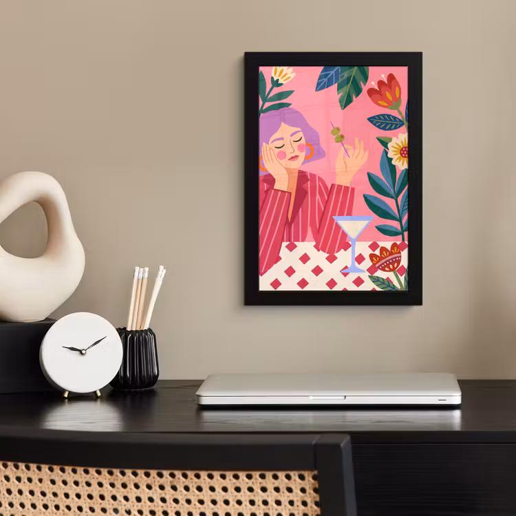 Poster met lijst - Vrouw - Cocktail - Bloemen - Modern - Roze — 3