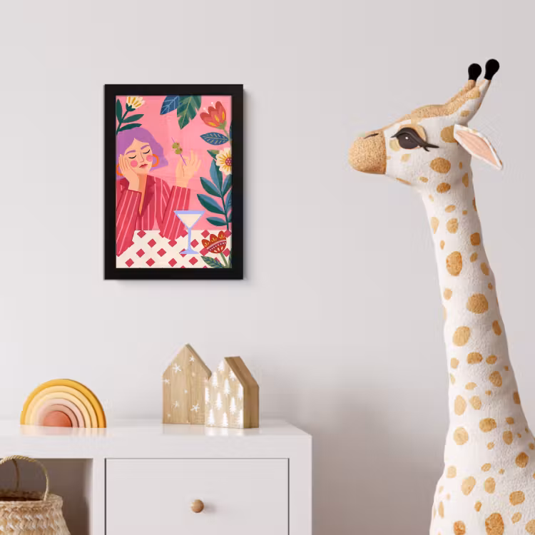Poster met lijst - Vrouw - Cocktail - Bloemen - Modern - Roze — 5