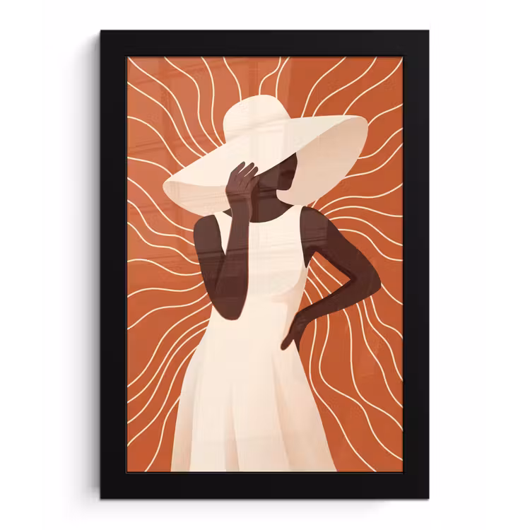Poster met lijst - Vrouw - Hoed - Portret - Modern - Beige — 1