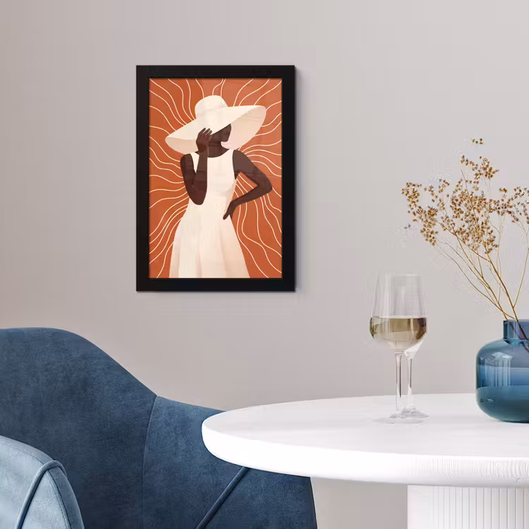 Poster met lijst - Vrouw - Hoed - Portret - Modern - Beige — 2