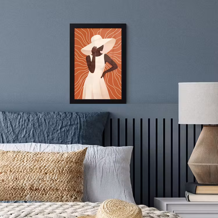Poster met lijst - Vrouw - Hoed - Portret - Modern - Beige — 4