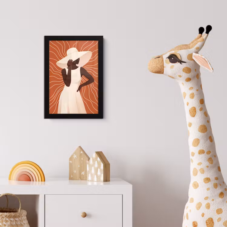 Poster met lijst - Vrouw - Hoed - Portret - Modern - Beige — 5