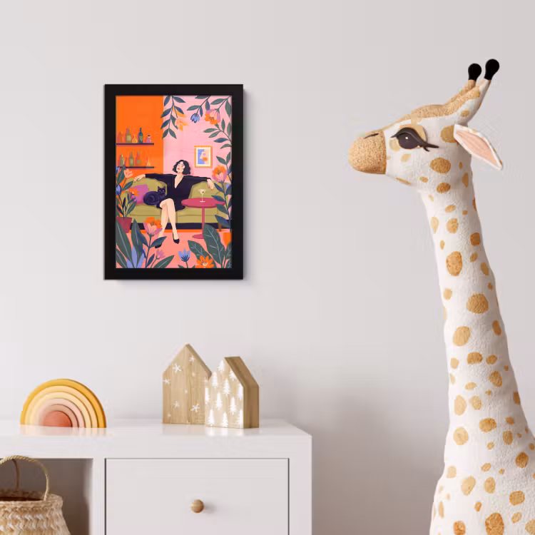 Poster met lijst - Vrouw - Kat - Interieur - Modern - Kleurrijk — 5