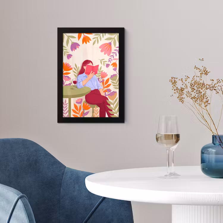 Poster met lijst - Vrouw - Lezen - Thuis - Modern - Bloemen — 2