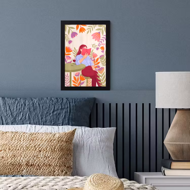 Poster met lijst - Vrouw - Lezen - Thuis - Modern - Bloemen — 4