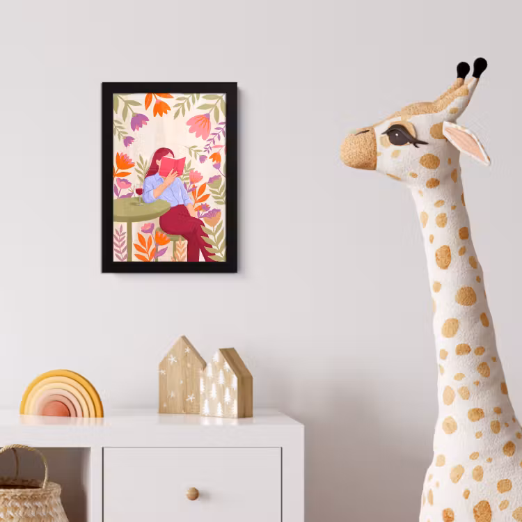 Poster met lijst - Vrouw - Lezen - Thuis - Modern - Bloemen — 5
