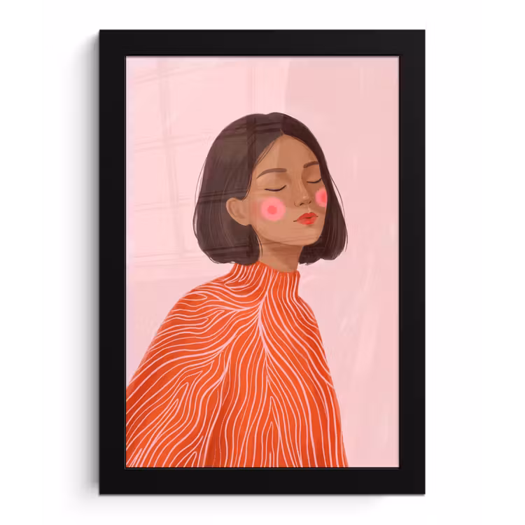 Poster met lijst - Vrouw - Portret - Modern - Kunst - Roze — 1