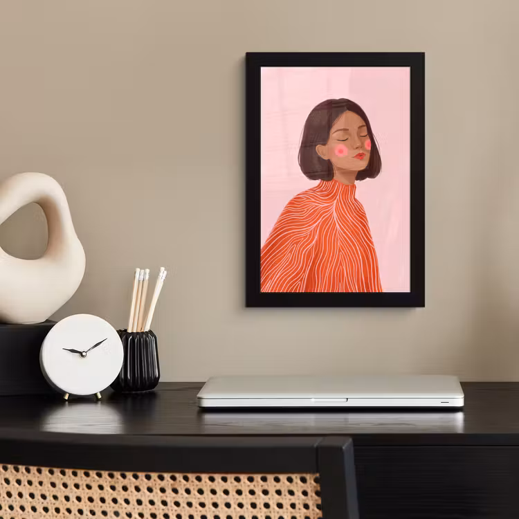 Poster met lijst - Vrouw - Portret - Modern - Kunst - Roze — 3