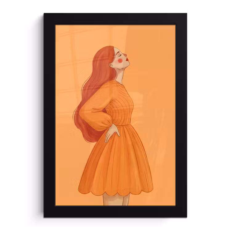 Poster met lijst - Vrouw - Profiel - Mensen - Modern - Oranje — 1