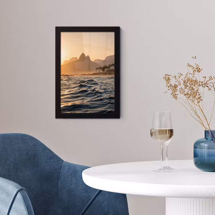 Poster met lijst - Zee - Golven - Zonsondergang - Kust - Goud — 2