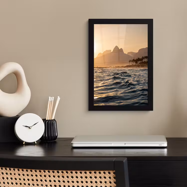 Poster met lijst - Zee - Golven - Zonsondergang - Kust - Goud — 3