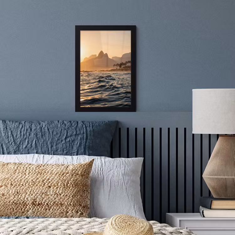 Poster met lijst - Zee - Golven - Zonsondergang - Kust - Goud — 4