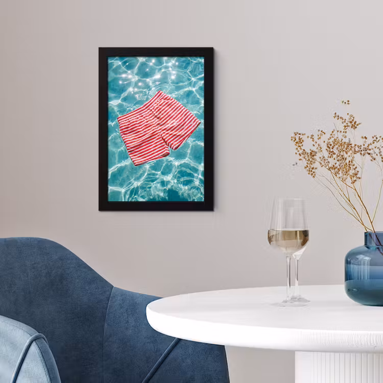 Poster met lijst - Zwemkleding - Gestreept - Water - Zomer - Rood-wit — 2