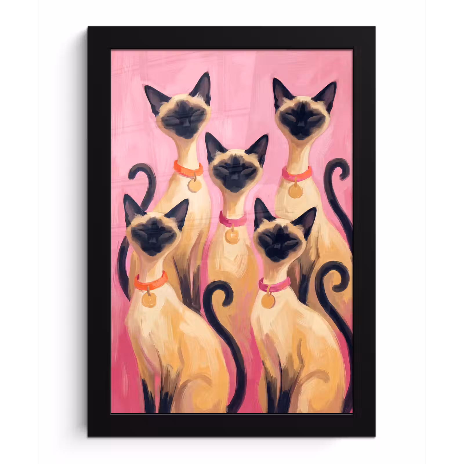 Poster met lijst - Kat - Groep - Dieren - Modern - Roze — 1