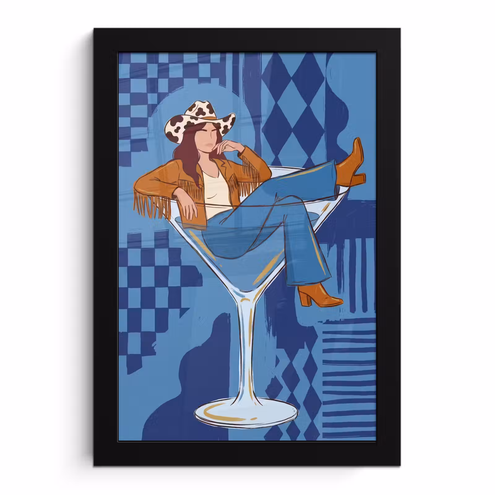 Poster met lijst - Vrouw - Martini glas - Abstract - Blauw - Kunst — 1