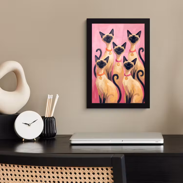 Poster met lijst - Kat - Groep - Dieren - Modern - Roze — 3