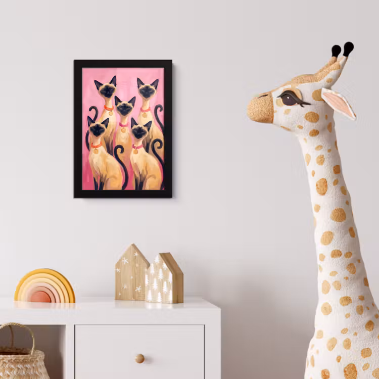 Poster met lijst - Kat - Groep - Dieren - Modern - Roze — 5