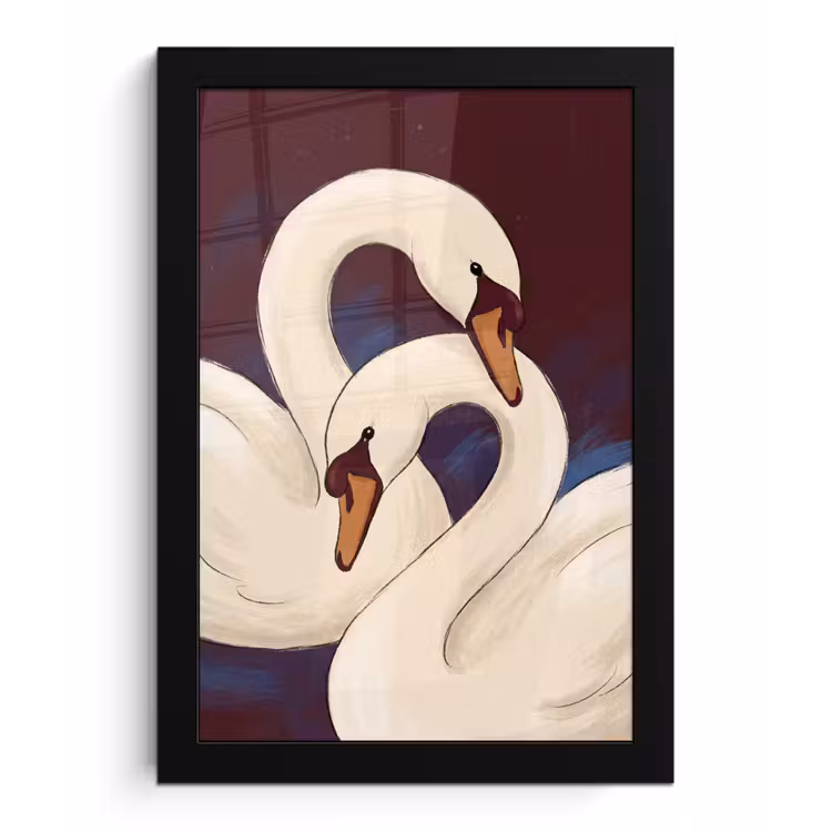 Poster met lijst - Vogel - Koppel - Liefde - Abstract - Wit — 1