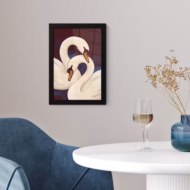 Poster met lijst - Vogel - Koppel - Liefde - Abstract - Wit — 2
