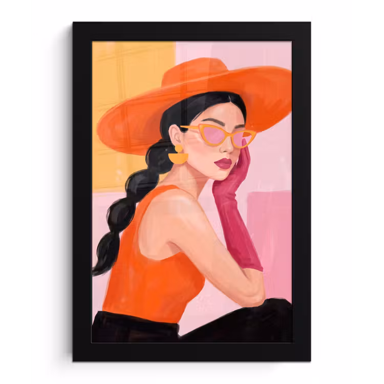 Poster met lijst - Vrouw - Hoed - Mode - Modern - Oranje — 1