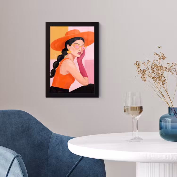 Poster met lijst - Vrouw - Hoed - Mode - Modern - Oranje — 2