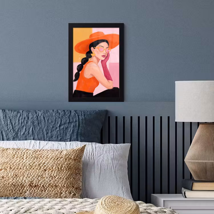 Poster met lijst - Vrouw - Hoed - Mode - Modern - Oranje — 4