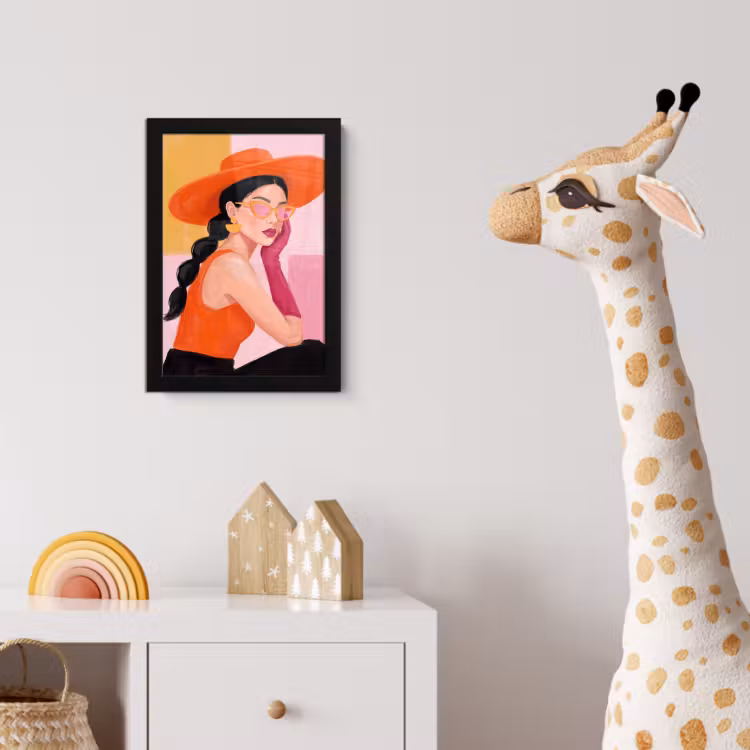 Poster met lijst - Vrouw - Hoed - Mode - Modern - Oranje — 5