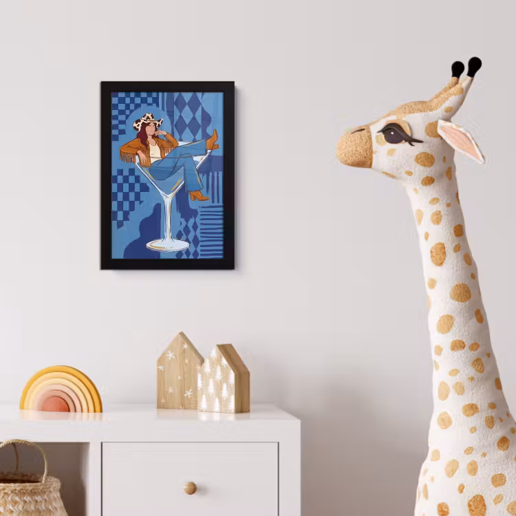 Poster met lijst - Vrouw - Martini glas - Abstract - Blauw - Kunst — 5