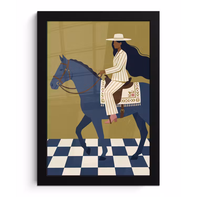 Poster met lijst - Vrouw - Paard - Rijden - Modern - Abstract — 1