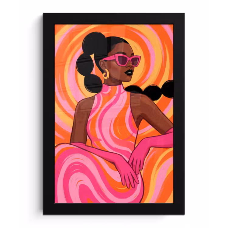 Poster met lijst - Vrouw - Portret - Kunst - Abstract - Roze — 1
