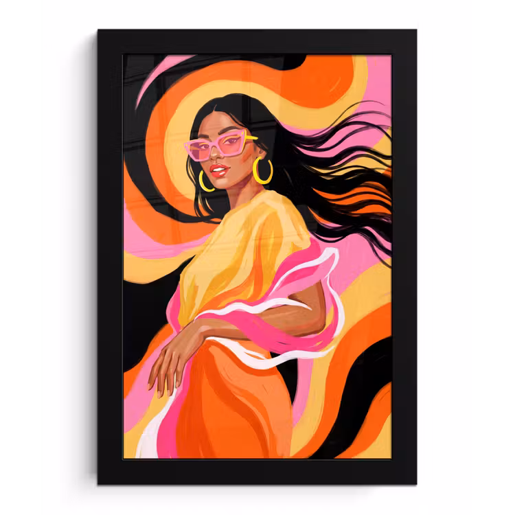 Poster met lijst - Vrouw - Zonnebril - Abstract - Kleurrijk — 1