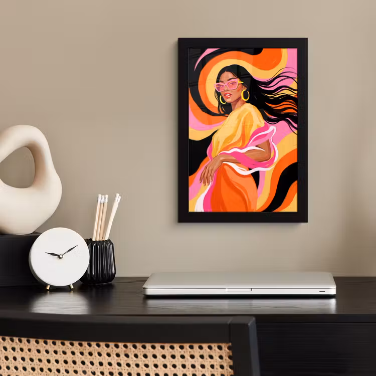 Poster met lijst - Vrouw - Zonnebril - Abstract - Kleurrijk — 3