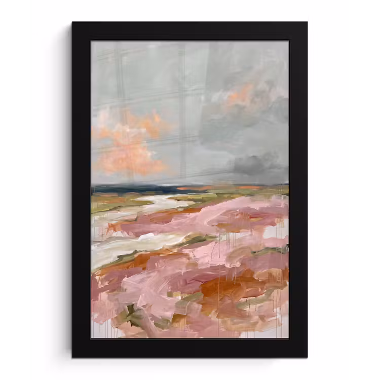 Poster met lijst - Landschap - Rivier - Abstract - Roze - Groen — 1