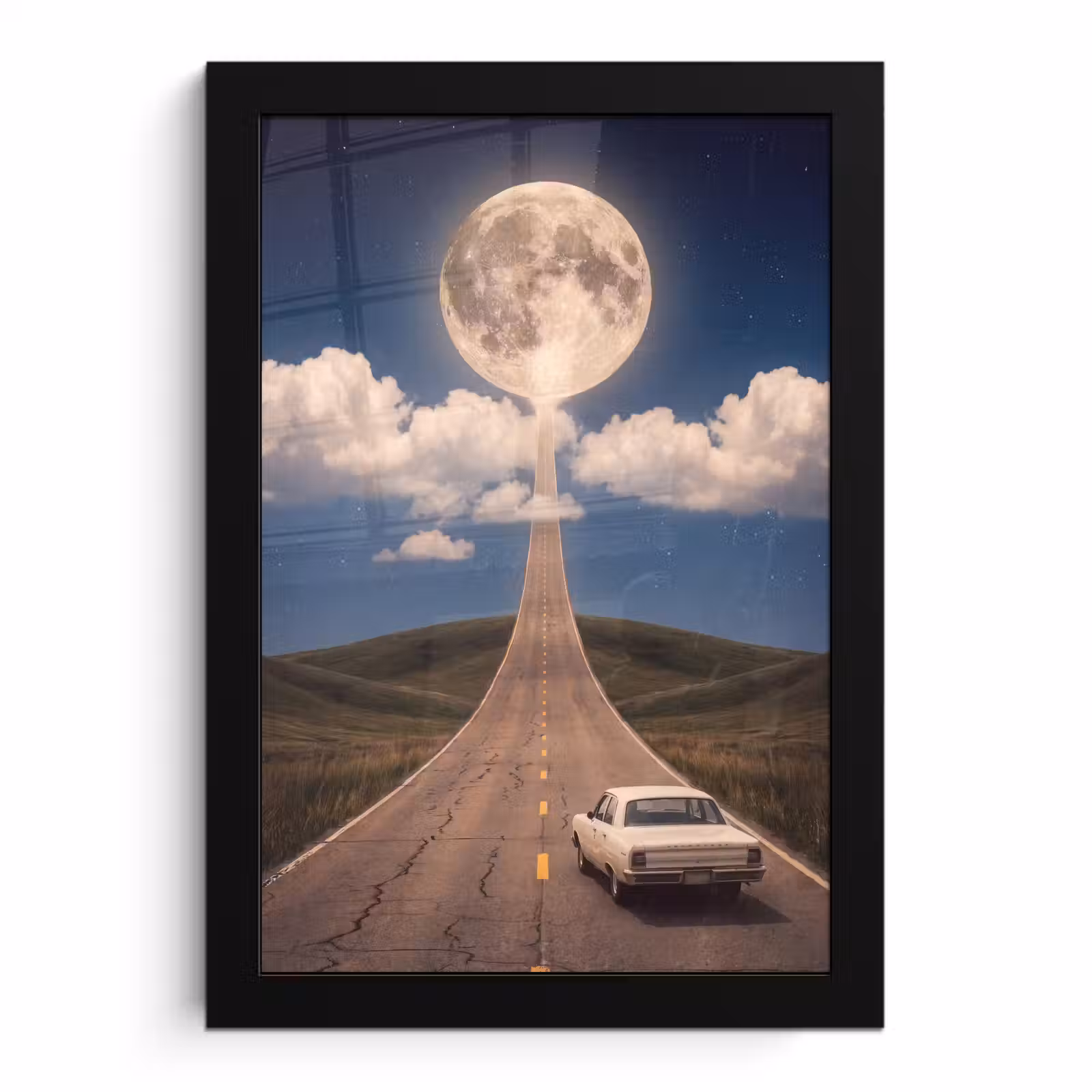 Poster met lijst - Weg - Maan - Nacht — 1