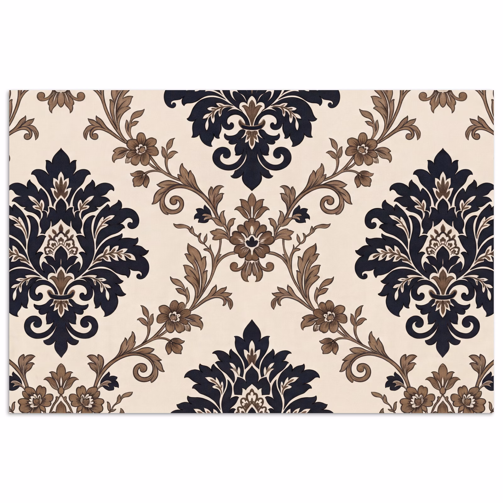 Poster - Patroon - Floraal - Klassiek - Beige-blauw — 1