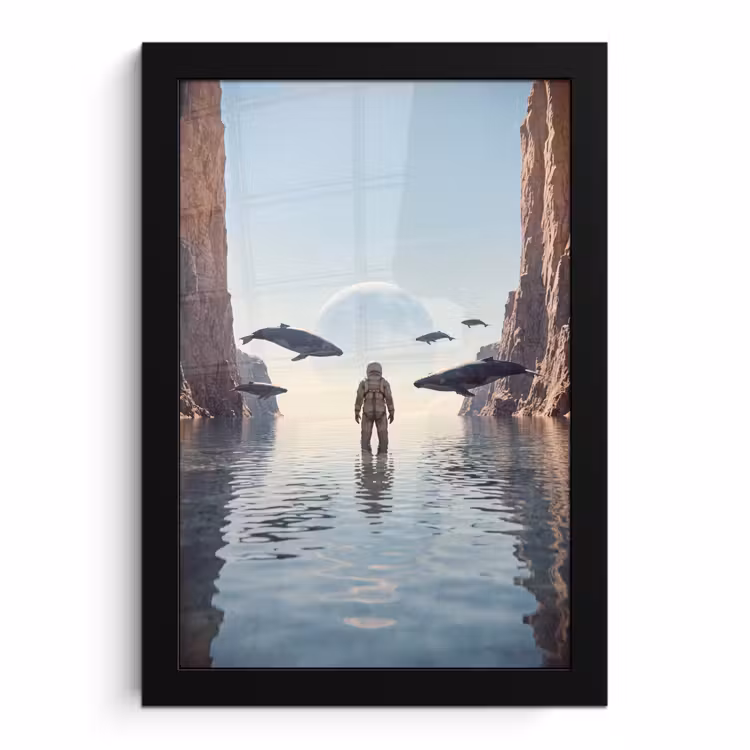 Poster met lijst - Ruimtevaarder - Walvis - Fantasie — 1