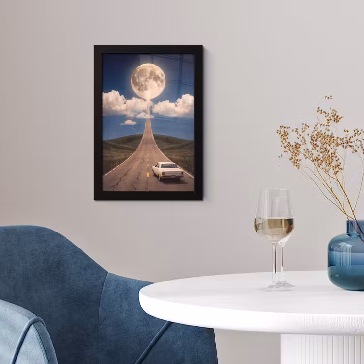Poster met lijst - Weg - Maan - Nacht — 2