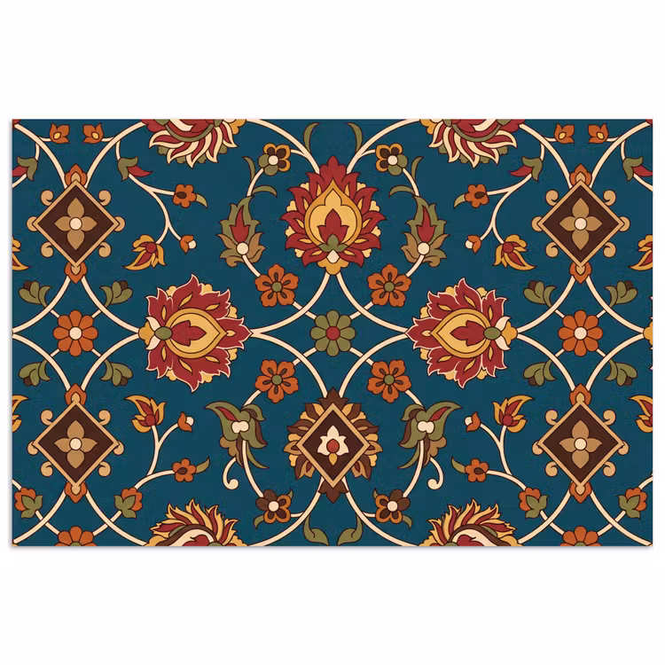 Poster - Ornament - Flora - Traditioneel - Klassiek - Blauwgroen — 1