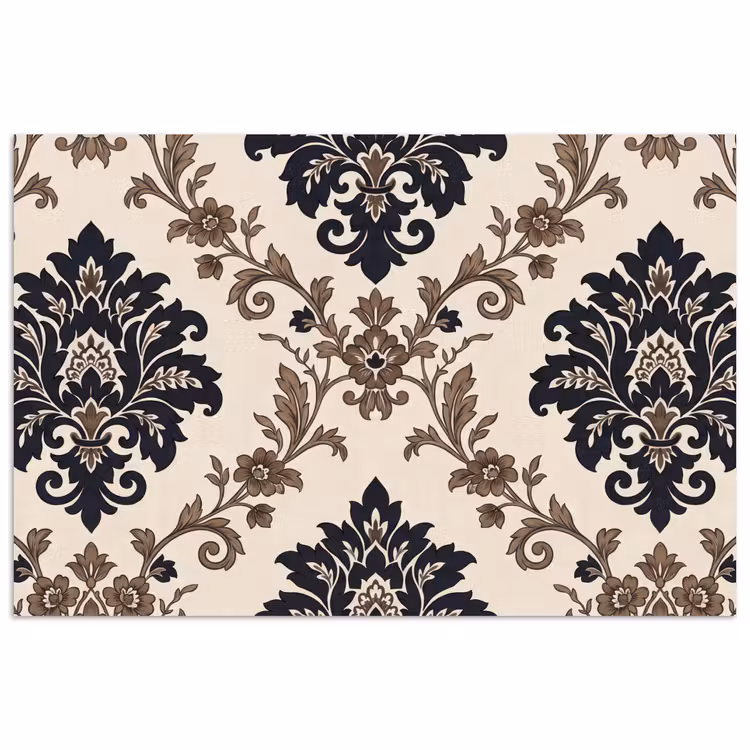 Poster - Patroon - Floraal - Klassiek - Beige-blauw — 1