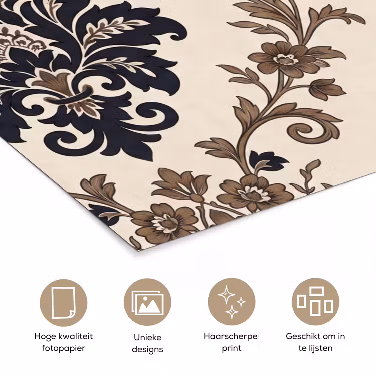 Poster - Patroon - Floraal - Klassiek - Beige-blauw — 5