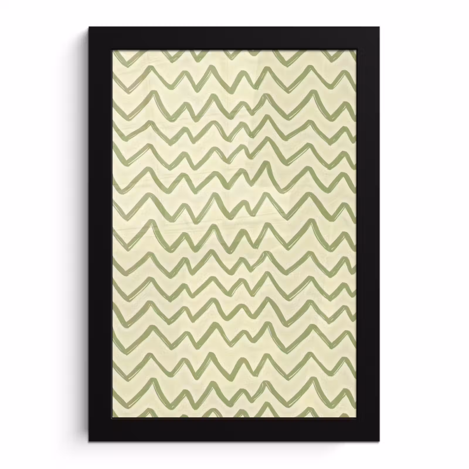 Poster met lijst - Saliegroen - Zigzag - Handgetekend - Patroon — 1