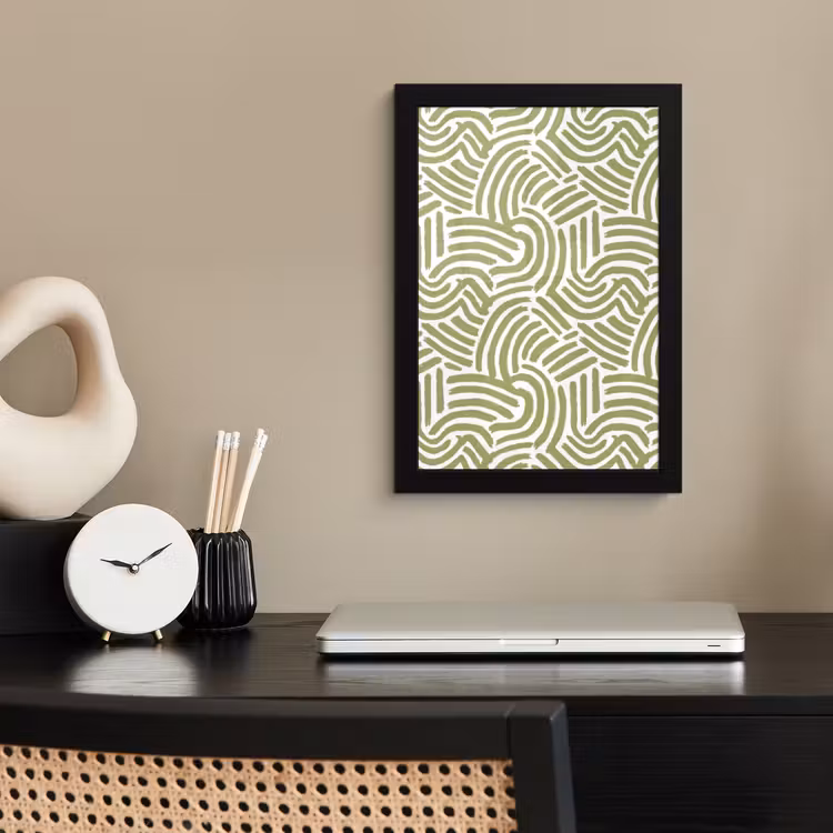 Poster met lijst - Saliegroen - Abstract - Bogen - Handgetekend - Patroon — 3