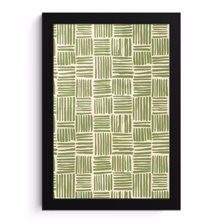 Poster met lijst - Saliegroen - Blokken - Handgetekend - Patroon — 1
