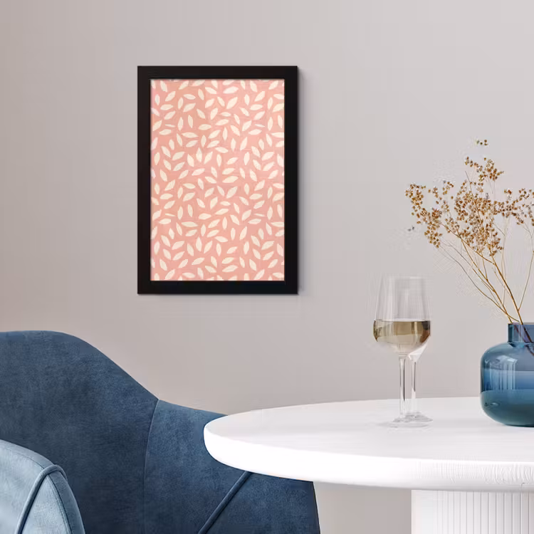 Poster met lijst - Roze - Bladeren - Speels - Patroon — 2